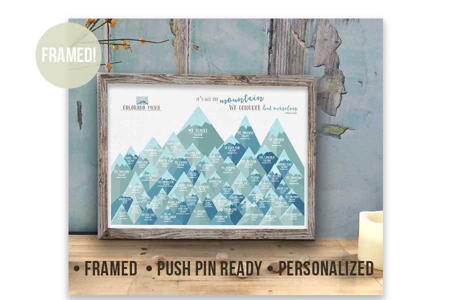 Colorado 14er Framed, Push Pin Board Map World Vibe Studio 