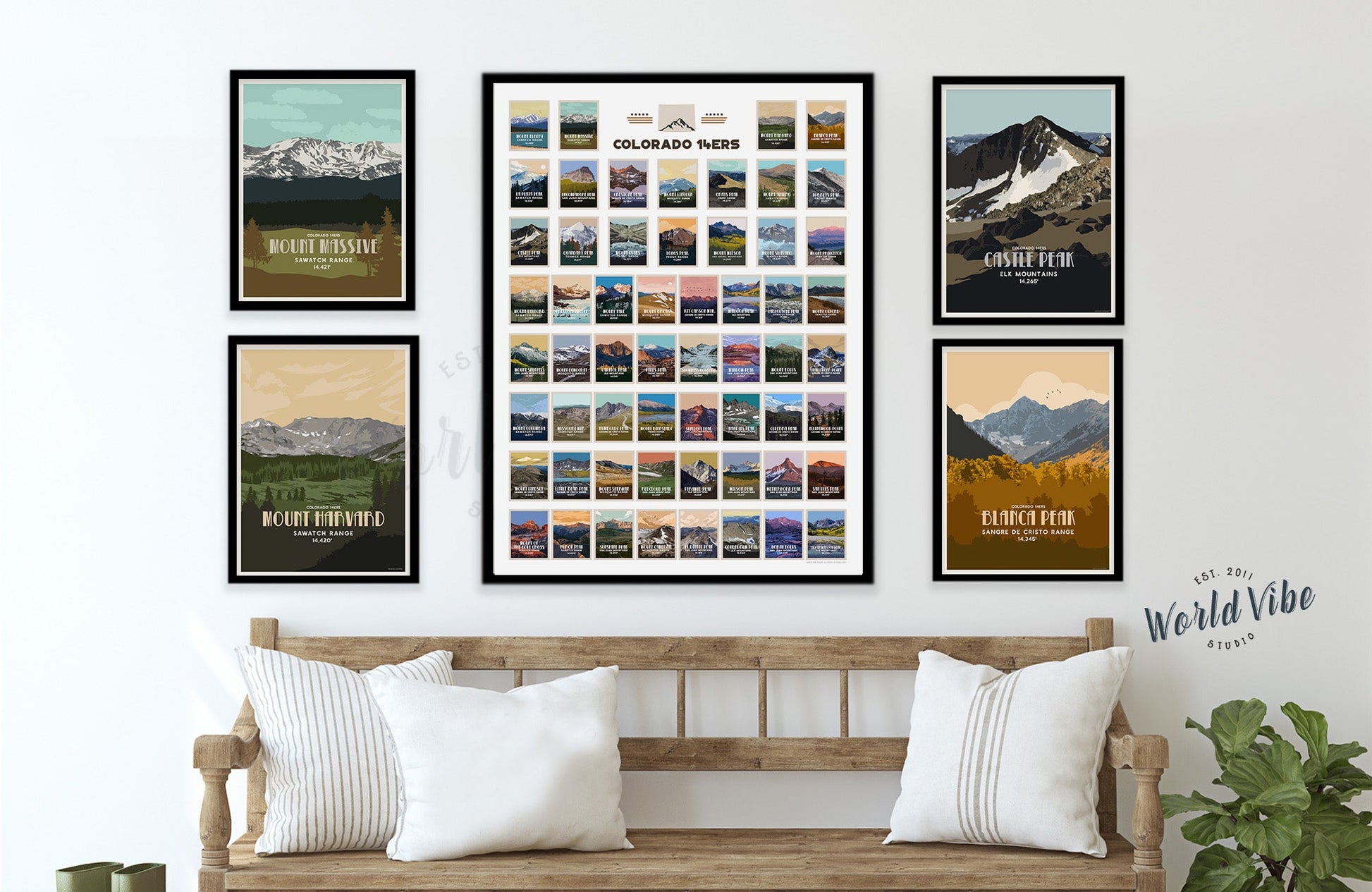 Colorado 14ers Retro Style Poster, Unframed Map World Vibe Studio 