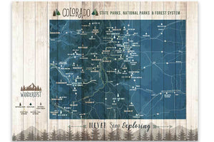 Colorado State Park Map with Forests and Trails, Canvas Map World Vibe Studio 12X16 Navy-Blue 