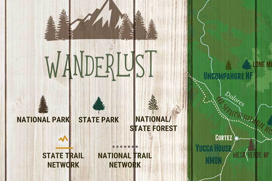 Colorado State Park Map with Forests and Trails, Canvas Map World Vibe Studio 