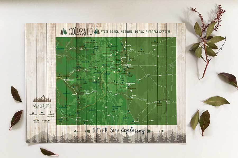 Colorado State Park Map with Forests and Trails, Canvas Map World Vibe Studio 