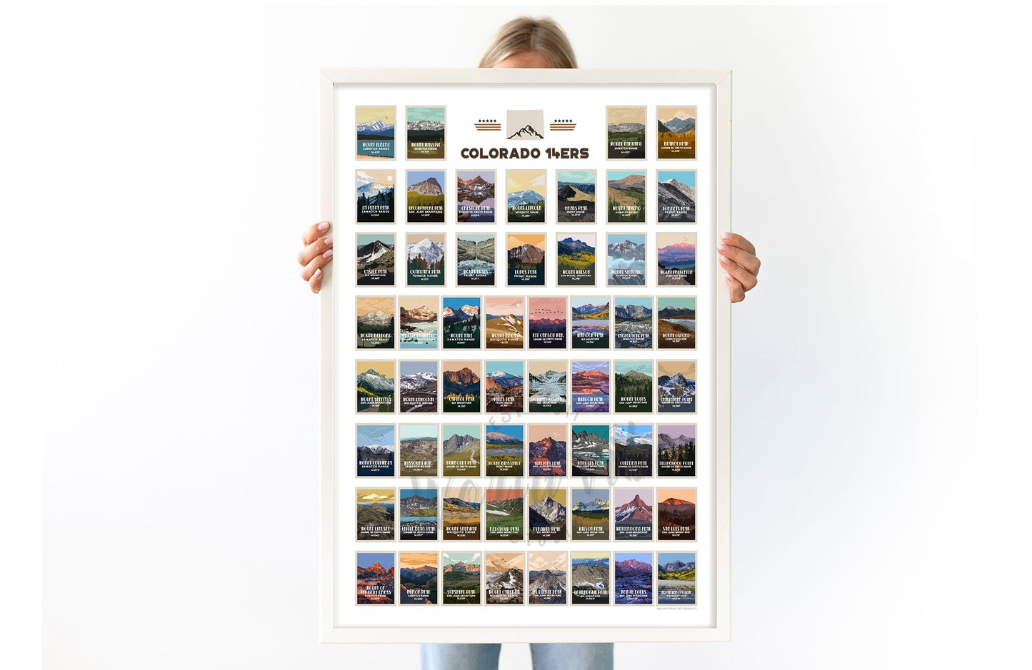 Colorado 14ers Retro Style Poster, Unframed Map World Vibe Studio 