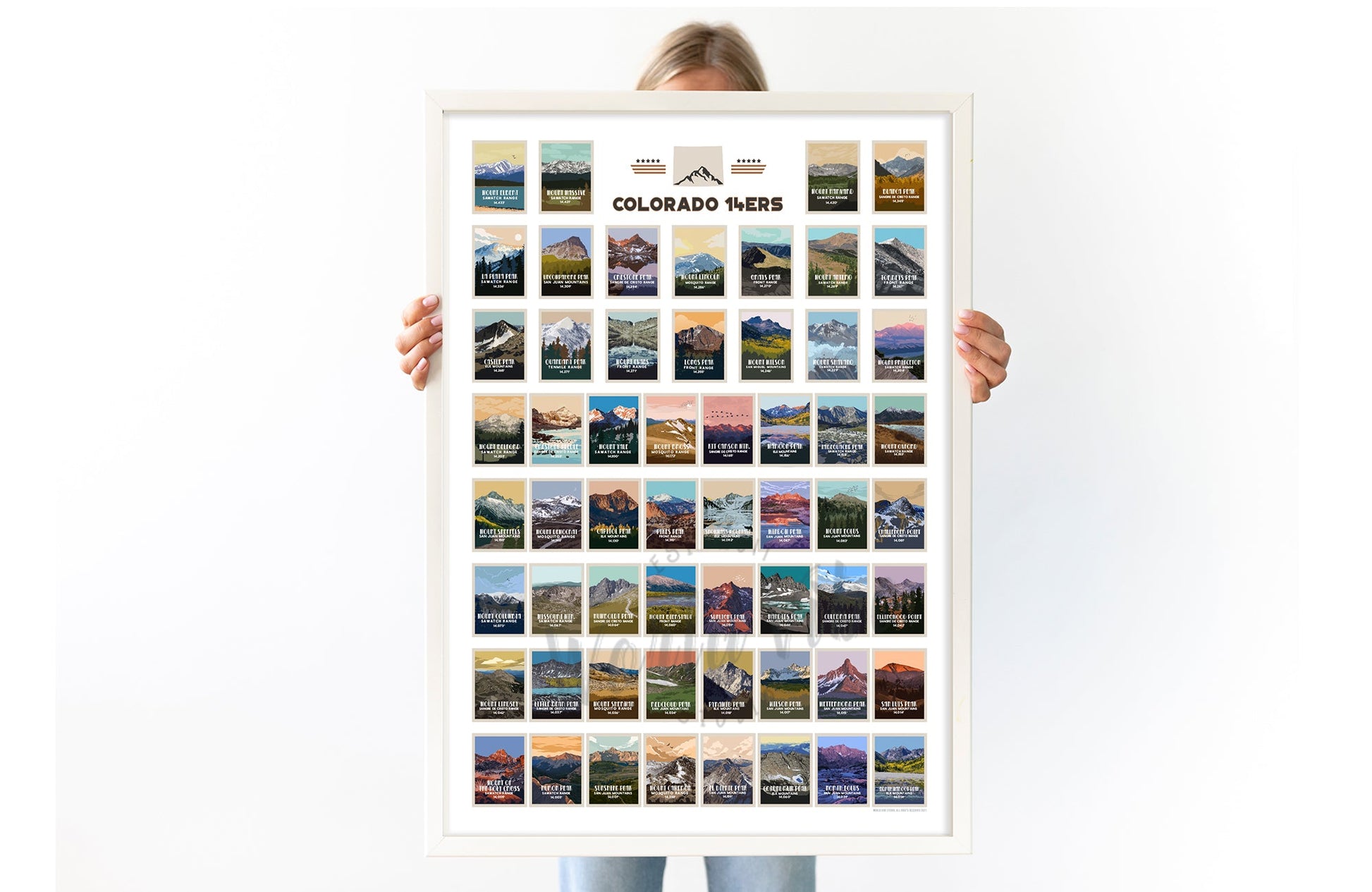 Colorado 14ers Retro Style Poster, Unframed Map World Vibe Studio 