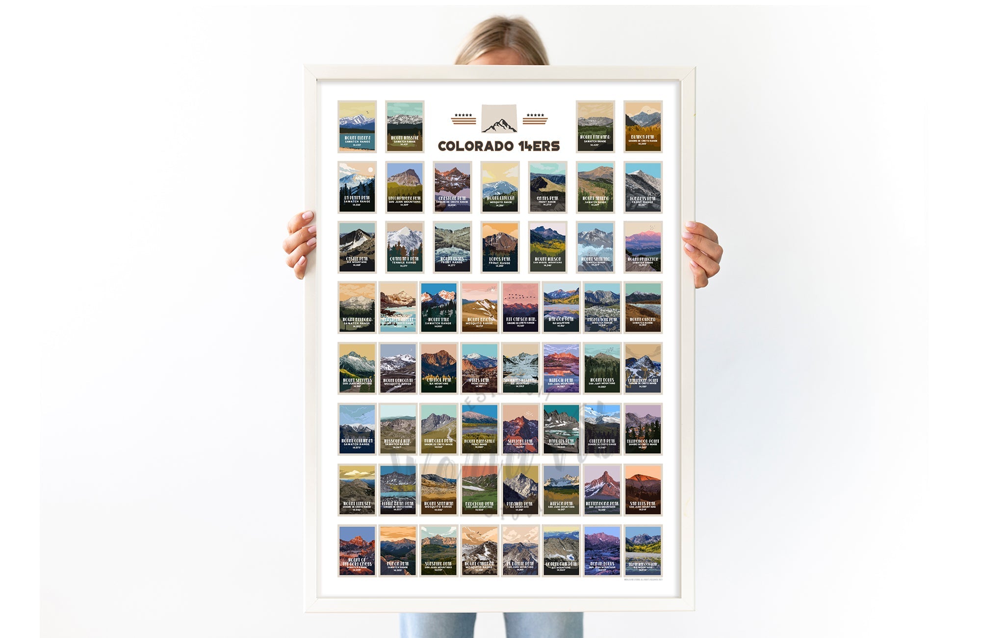 Colorado 14ers Retro Style Poster, Unframed Map World Vibe Studio 