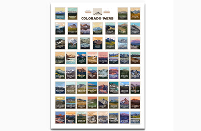 Colorado 14ers Retro Style Poster, Unframed Map World Vibe Studio 18X24 