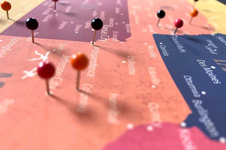 New England Map, Push Pin Style, Framed Map World Vibe Studio 