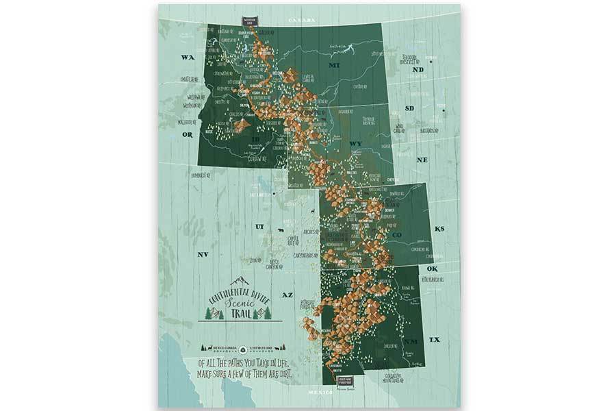 Framed, Push Pin Map, Continental Divide Scenic Trail Map World Vibe Studio 16X24 Green 