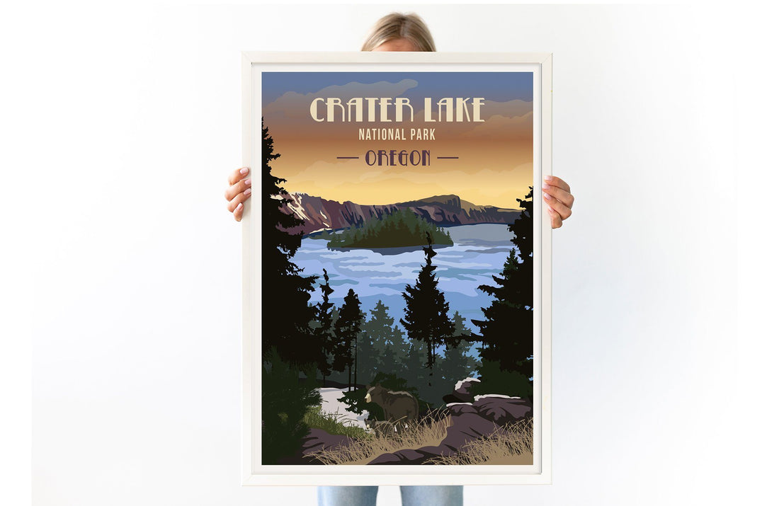 Crater Lake National Park, Oregon, National Park Poster, Unframed Map World Vibe Studio 