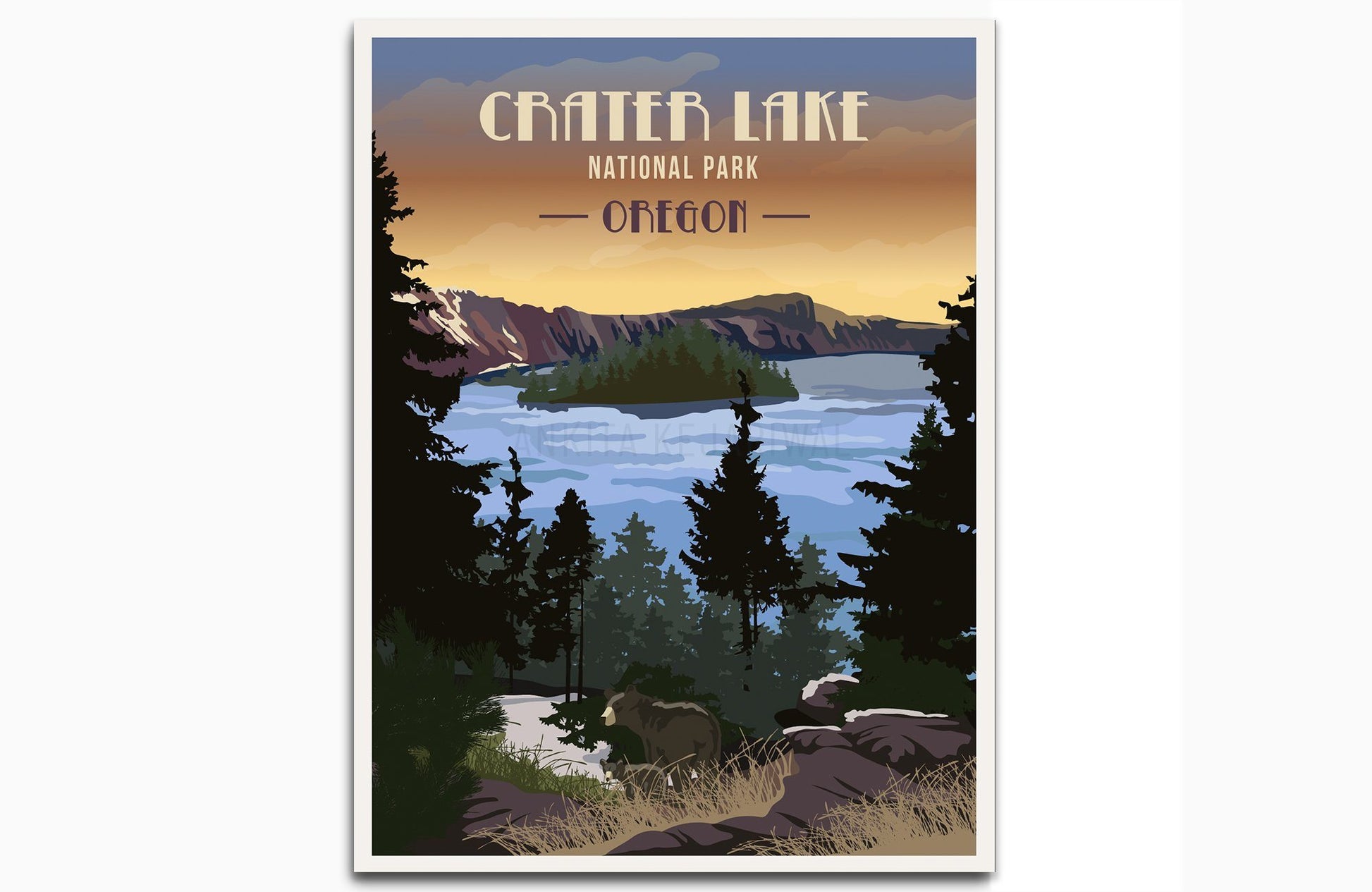 Crater Lake National Park, Oregon, National Park Poster, Unframed Map World Vibe Studio 8X10 