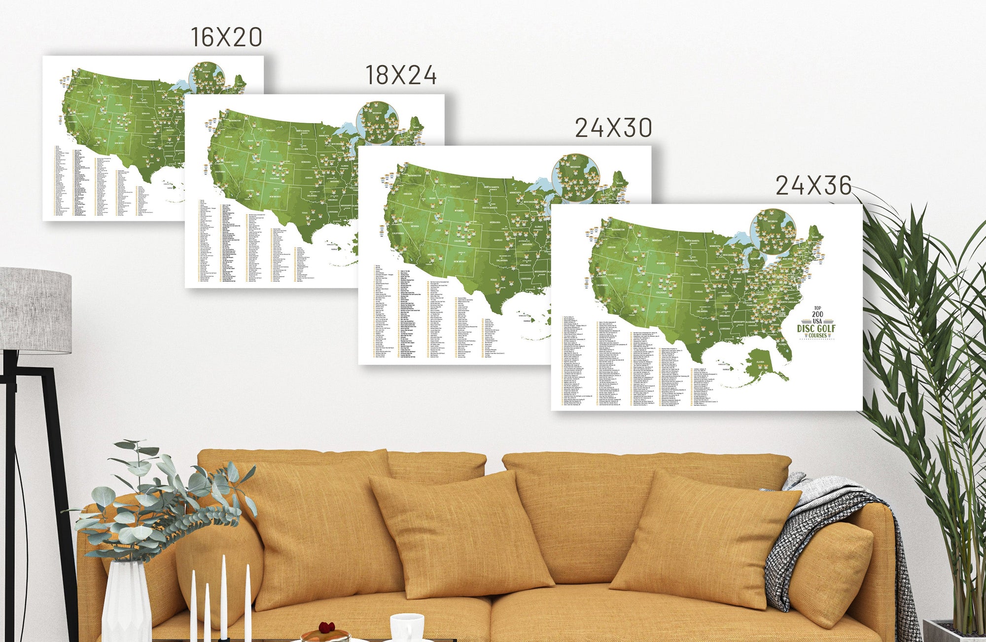 Disc Golf Course Map, Custom Disc Golf Course Map OF USA, Unframed Map World Vibe Studio 