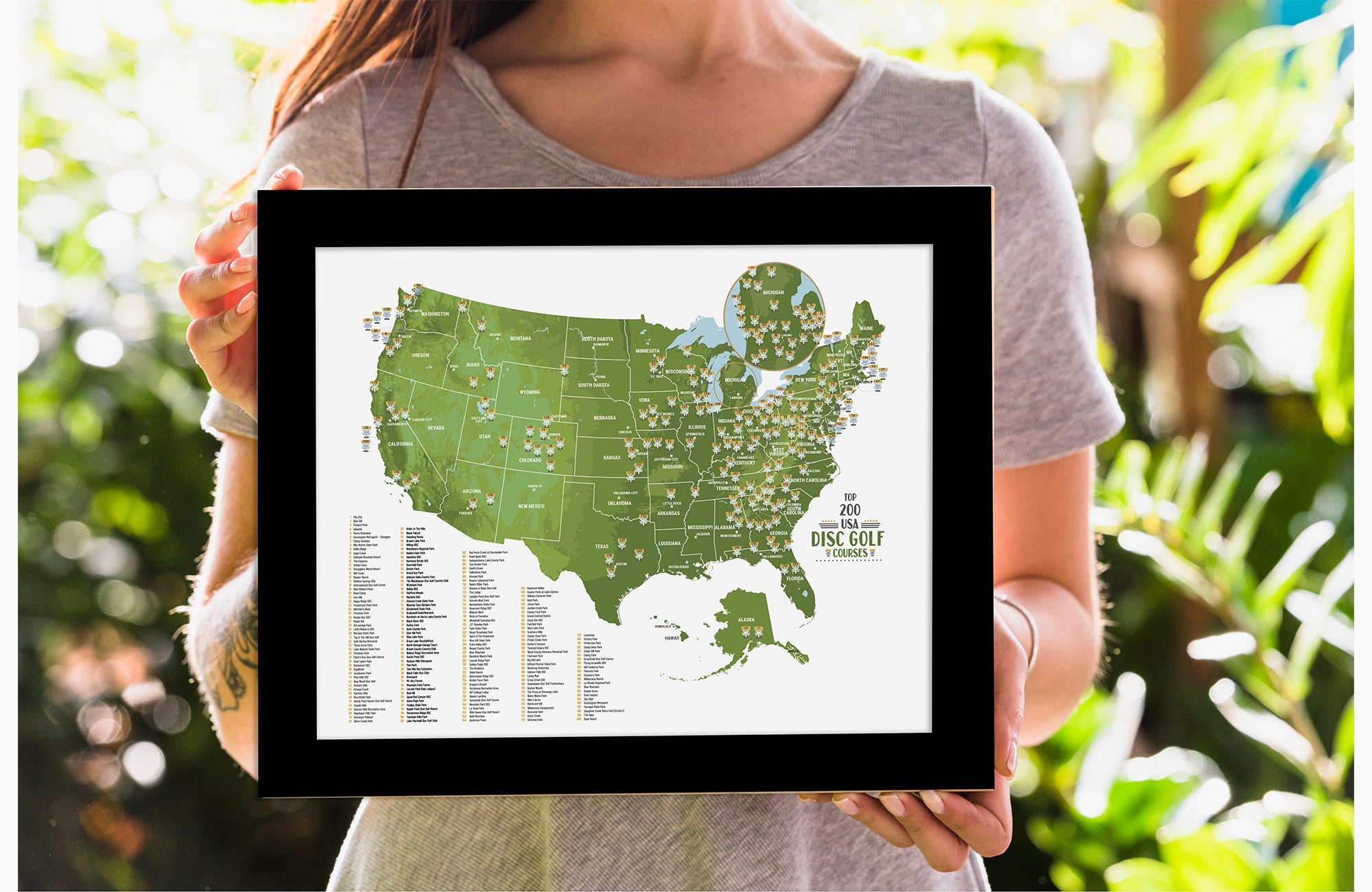 Disc Golf Course Map, Custom Disc Golf Course Map OF USA, Unframed Map World Vibe Studio 