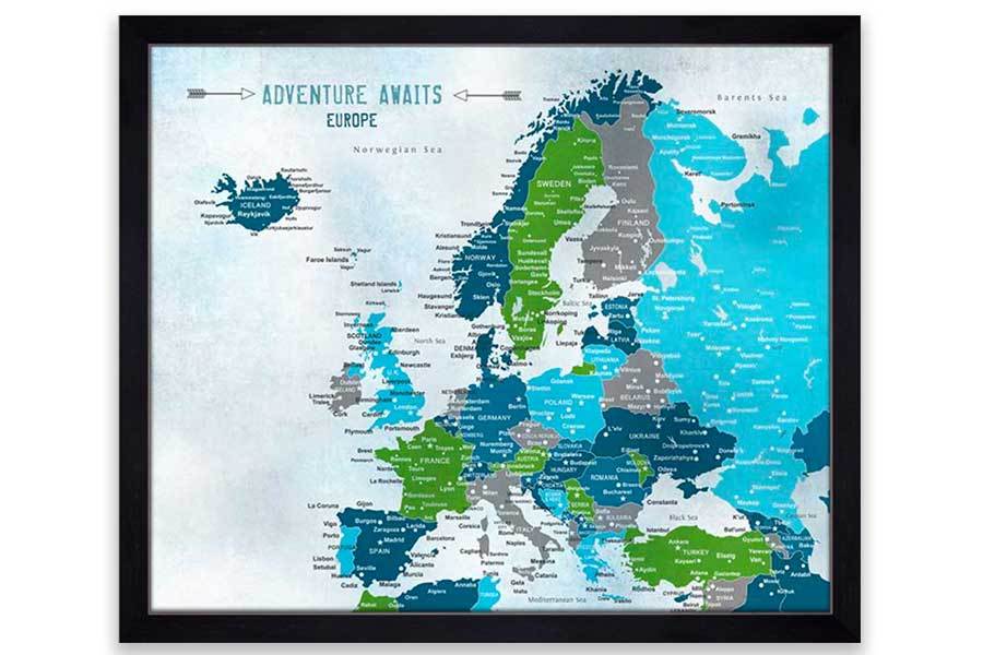 Europe Decor, Poster, Green and Teal Map World Vibe Studio 