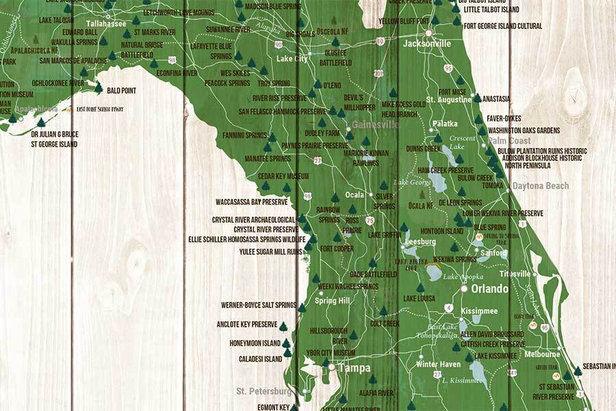 Map of Florida State Parks, Canvas Push Pin Board – World Vibe Studio