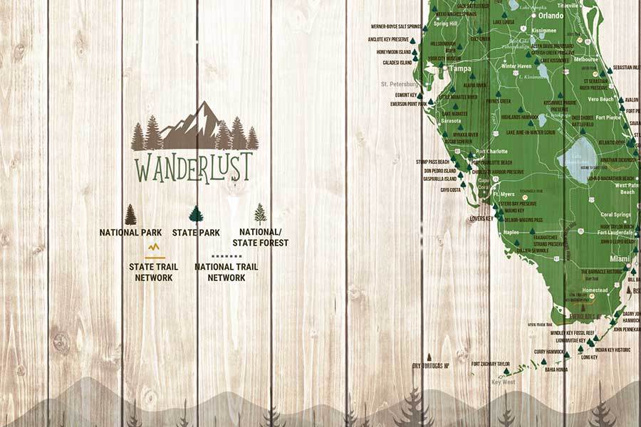 Map of Florida State Parks, Canvas Push Pin Board Map World Vibe Studio 