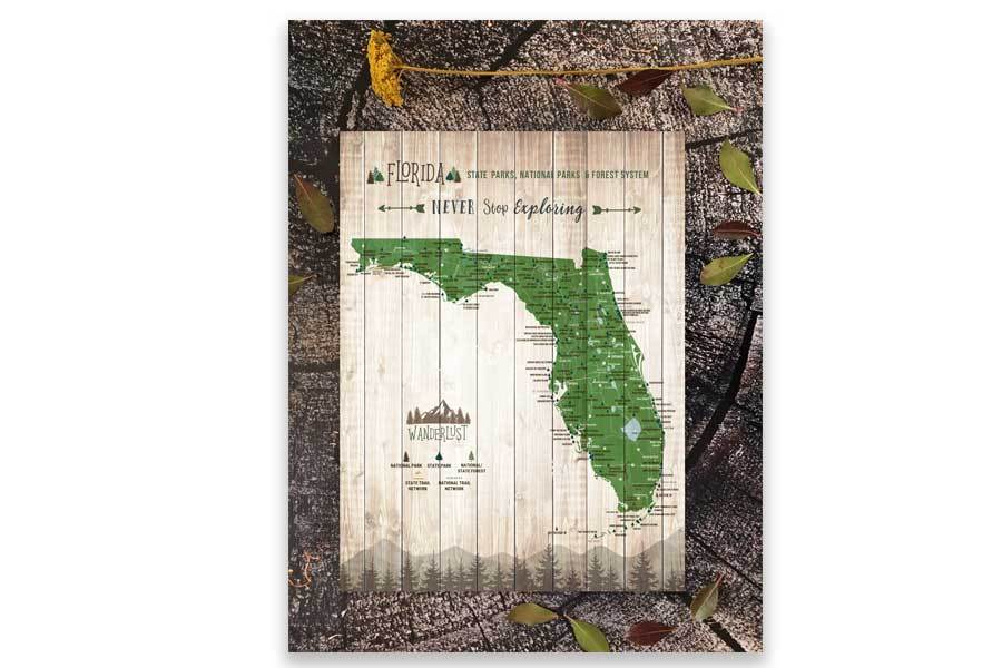 Map of Florida State Parks, Canvas Push Pin Board Map World Vibe Studio 