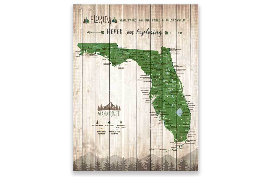 Map of Florida State Parks, Canvas Push Pin Board Map World Vibe Studio 12x16 Green 