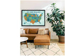 Map of USA, Poster, Orange and teals, Wall Decor Map World Vibe Studio 