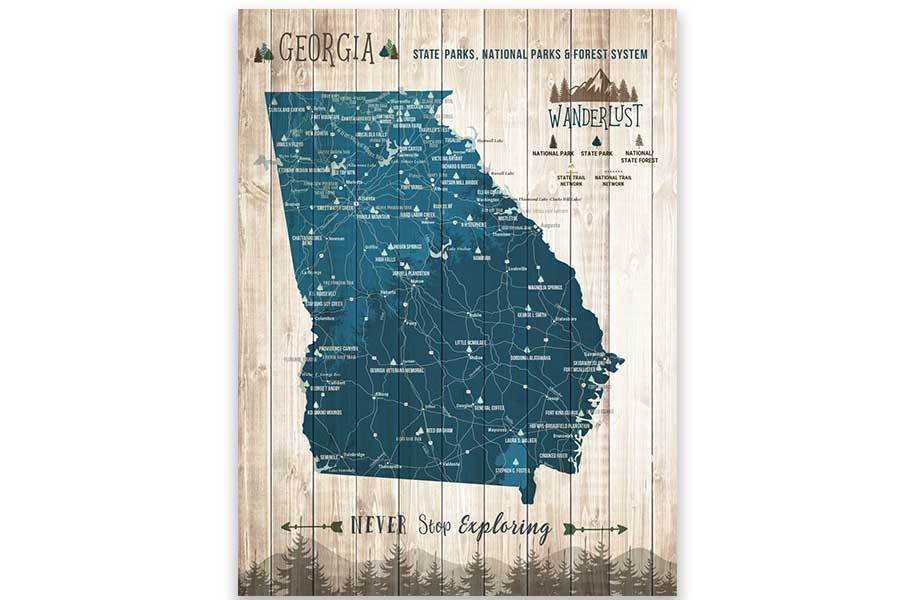 Georgia State, State Park Map, Canvas, Ready to Hang Map World Vibe Studio 12X16 Navy-Blue 