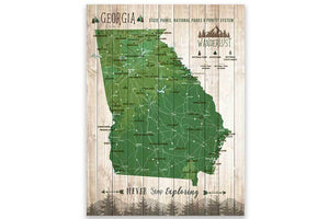 Georgia State, State Park Map, Canvas, Ready to Hang Map World Vibe Studio 12X16 Green 