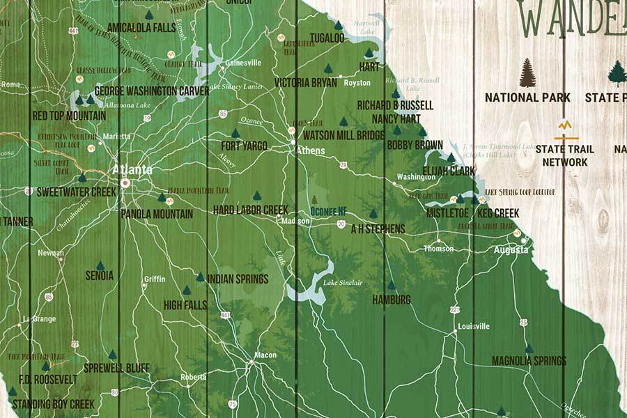 Georgia State, State Park Map, Canvas, Ready to Hang Map World Vibe Studio 
