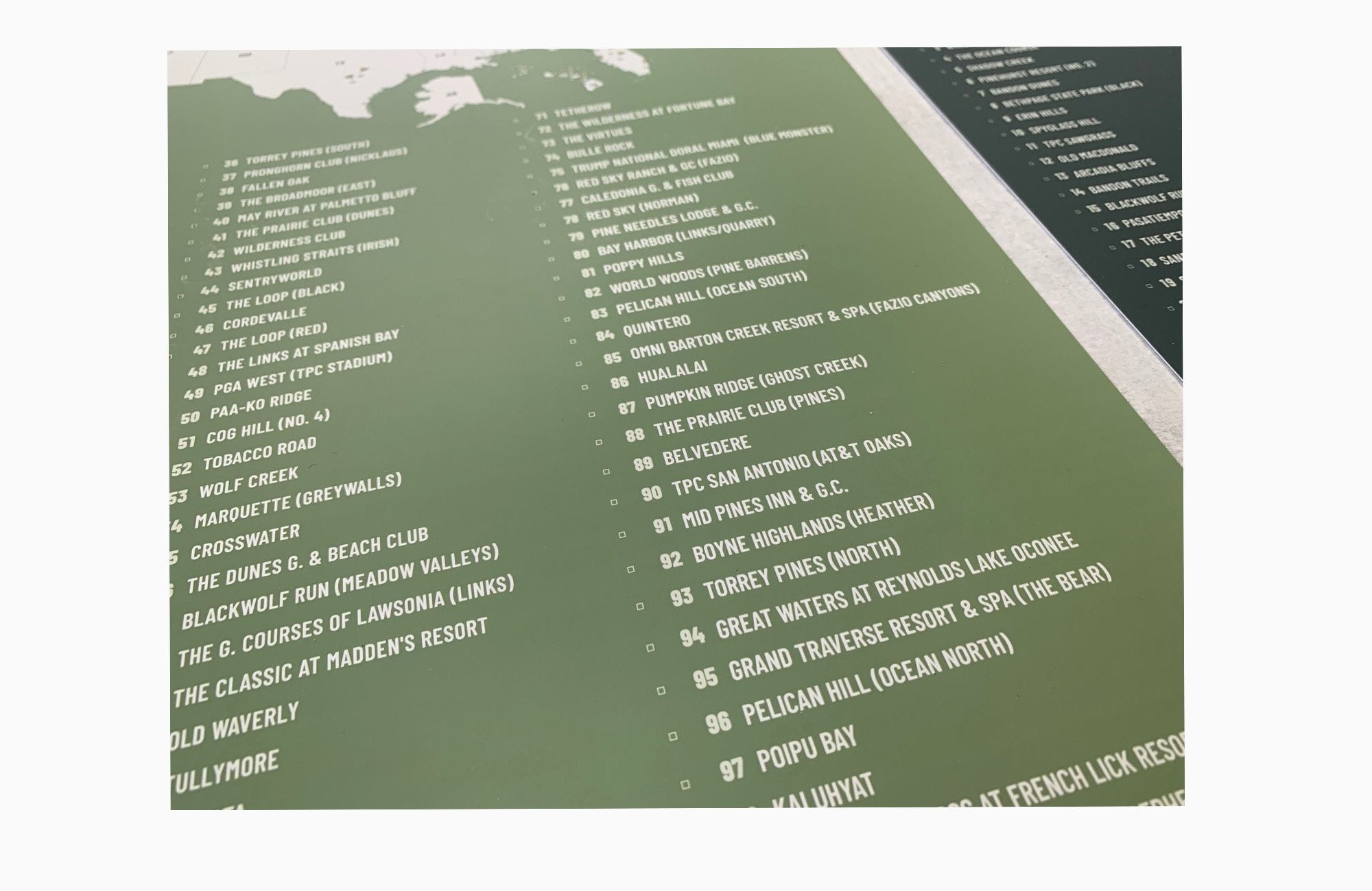 Top US 100 PUBLIC Golf Courses Poster Checklist, Unframed Map World Vibe Studio 