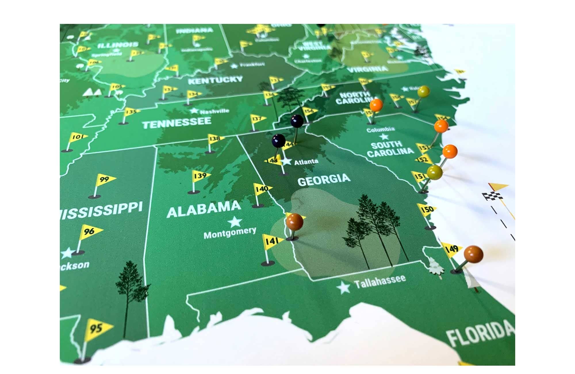 Greatest 100 PUBLIC Golf Course, Push Pin Option, PAPER OR CANVAS, PUBLIC, UNFRAMED Map World Vibe Studio 