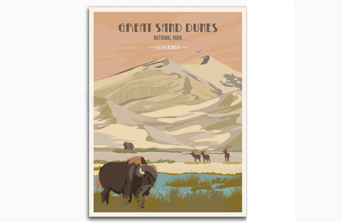 Great Sand Dunes National Park Poster, National Park Poster, National ParkWall Art, Unframed Map World Vibe Studio 8X10 