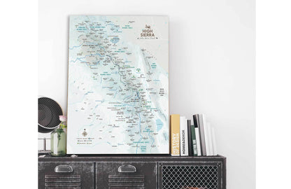High Sierra TRAIL MAP, CANVAS WITH PUSH PINS Map World Vibe Studio 
