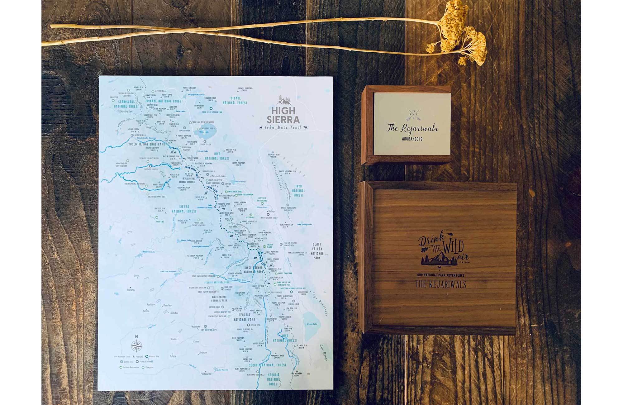 High Sierra Map, John Muir Trail Poster, Paper Print Map World Vibe Studio 