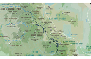 High Sierra TRAIL MAP, CANVAS WITH PUSH PINS Map World Vibe Studio 