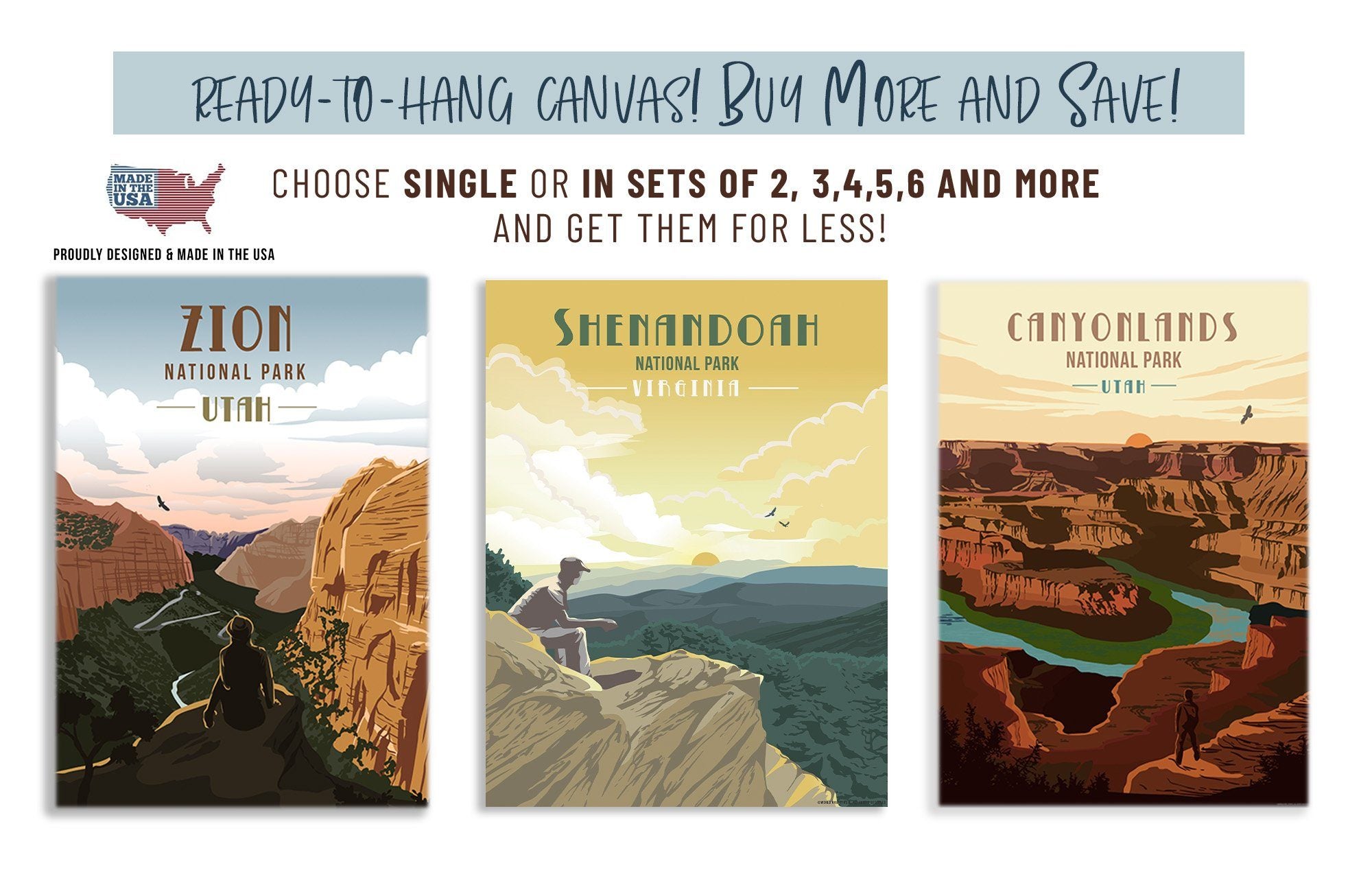 National Parks CANVAS SET, Saver Bundle, 63 National Parks, Mix 'n Match Poster World Vibe Studio 