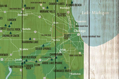 Illinois Map, State park Map, Hiking Wall Decor Map World Vibe Studio 