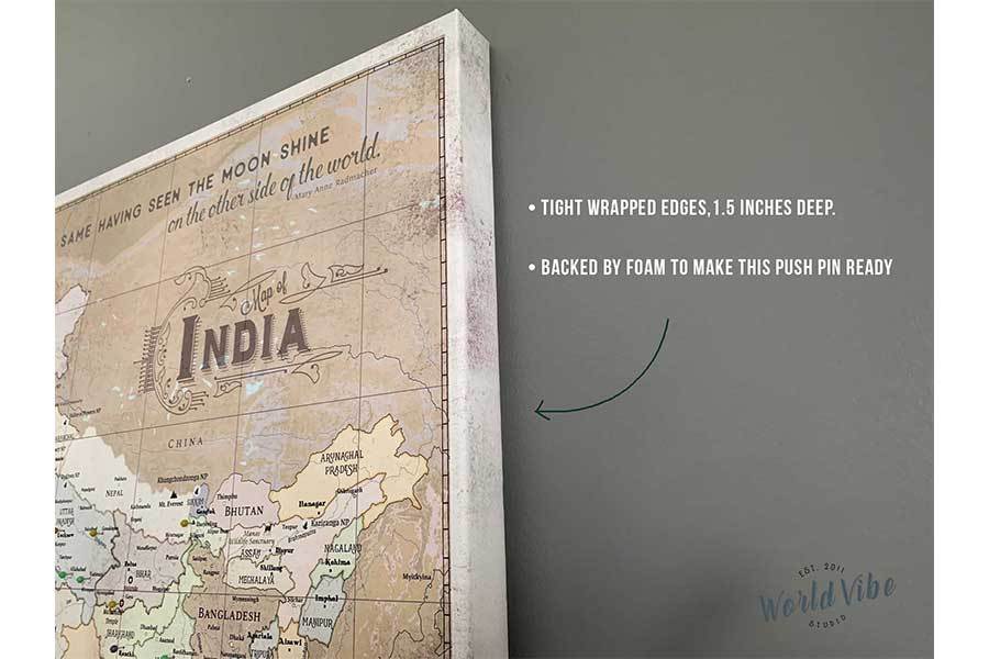 India Map, Canvas Wall Art, Pin Board Map World Vibe Studio 
