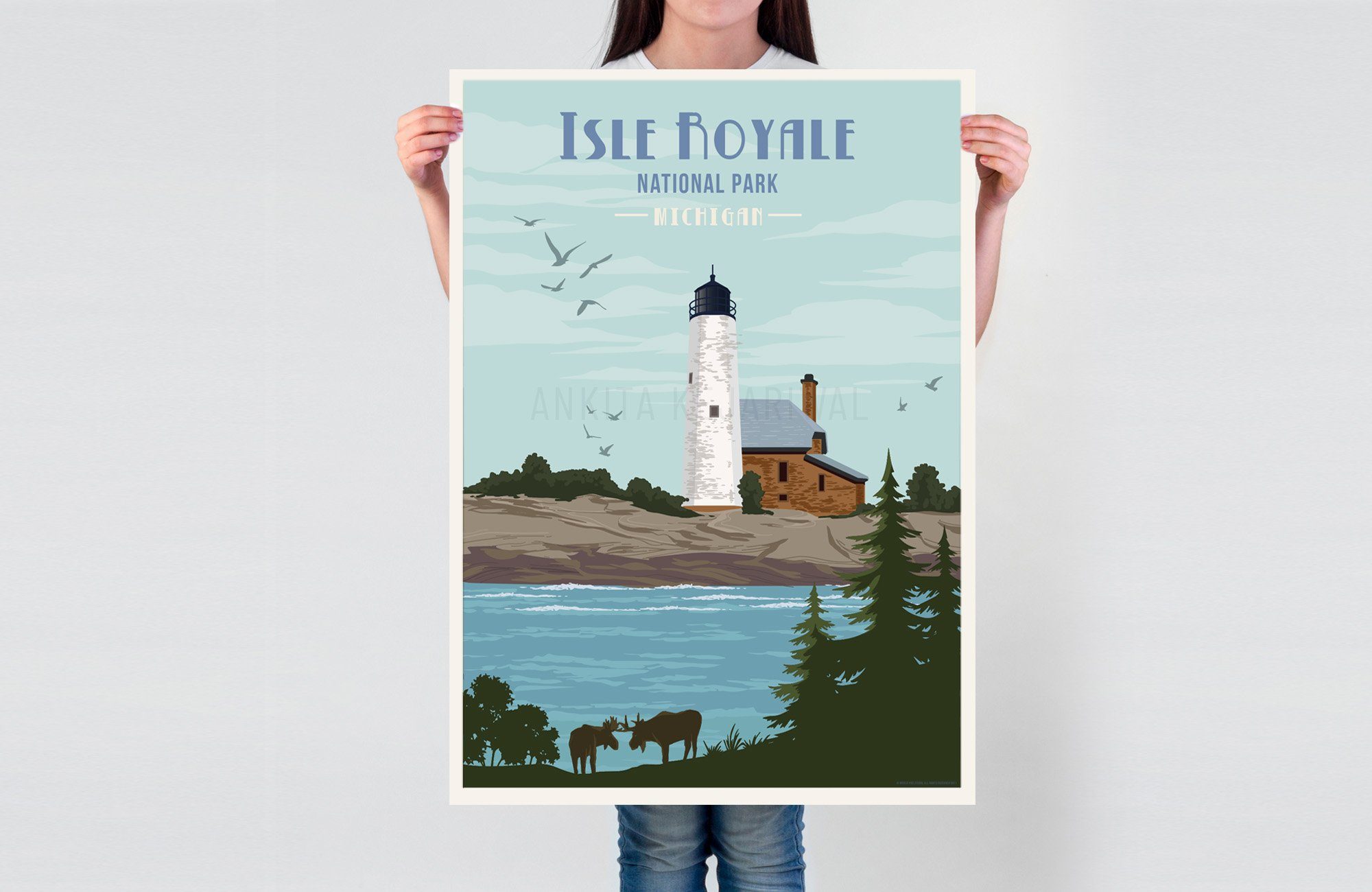 Isle Royale National Park Poster, Michigan, National Park Prints, Unframed Map World Vibe Studio 8X10 