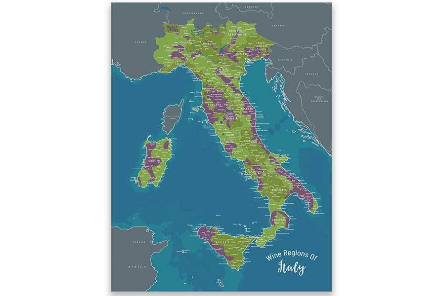 Wine Regions Of Italy, Map Poster Map World Vibe Studio 18X24 