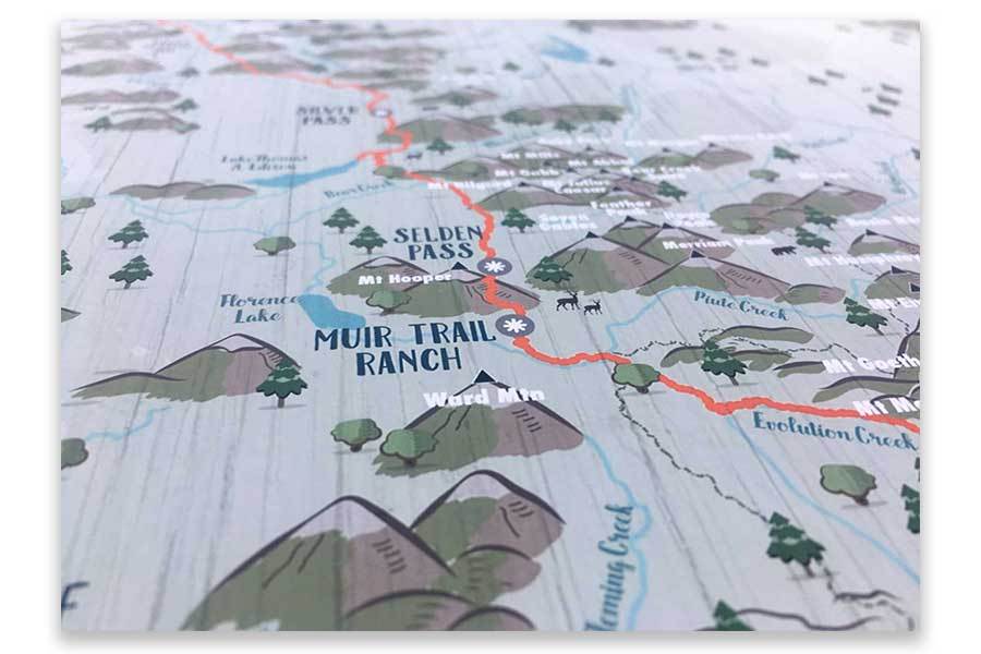 John Muir Trail Map, Foam mounted for Pins, Push Pin Map Map World Vibe Studio 