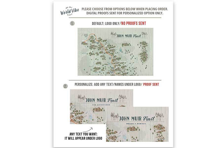John Muir Trail Poster, Paper Print Map World Vibe Studio 
