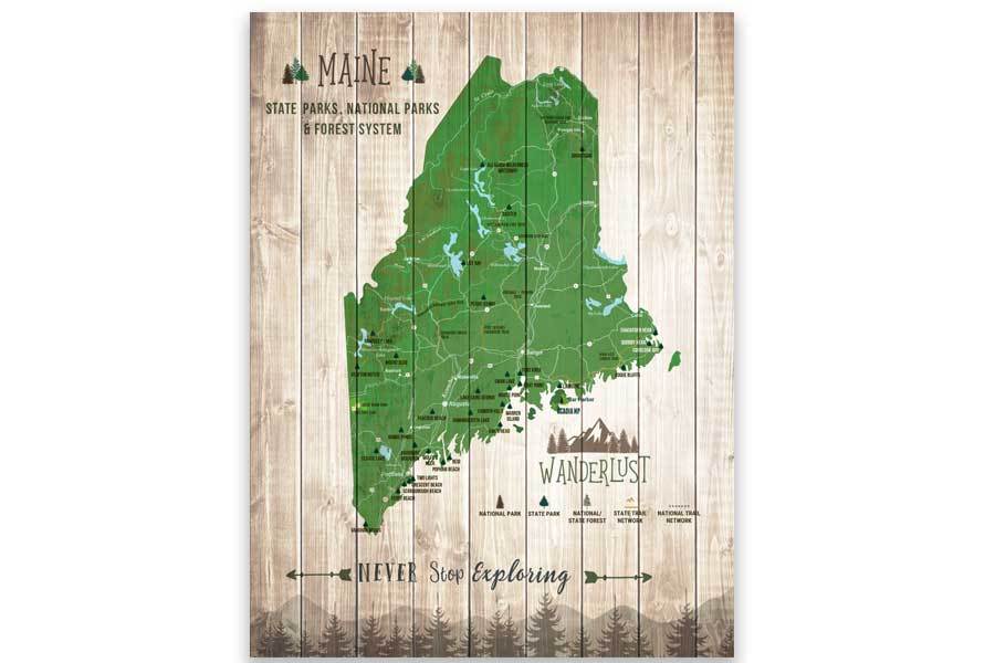 Maine State Park Map, Wall Art Map World Vibe Studio 