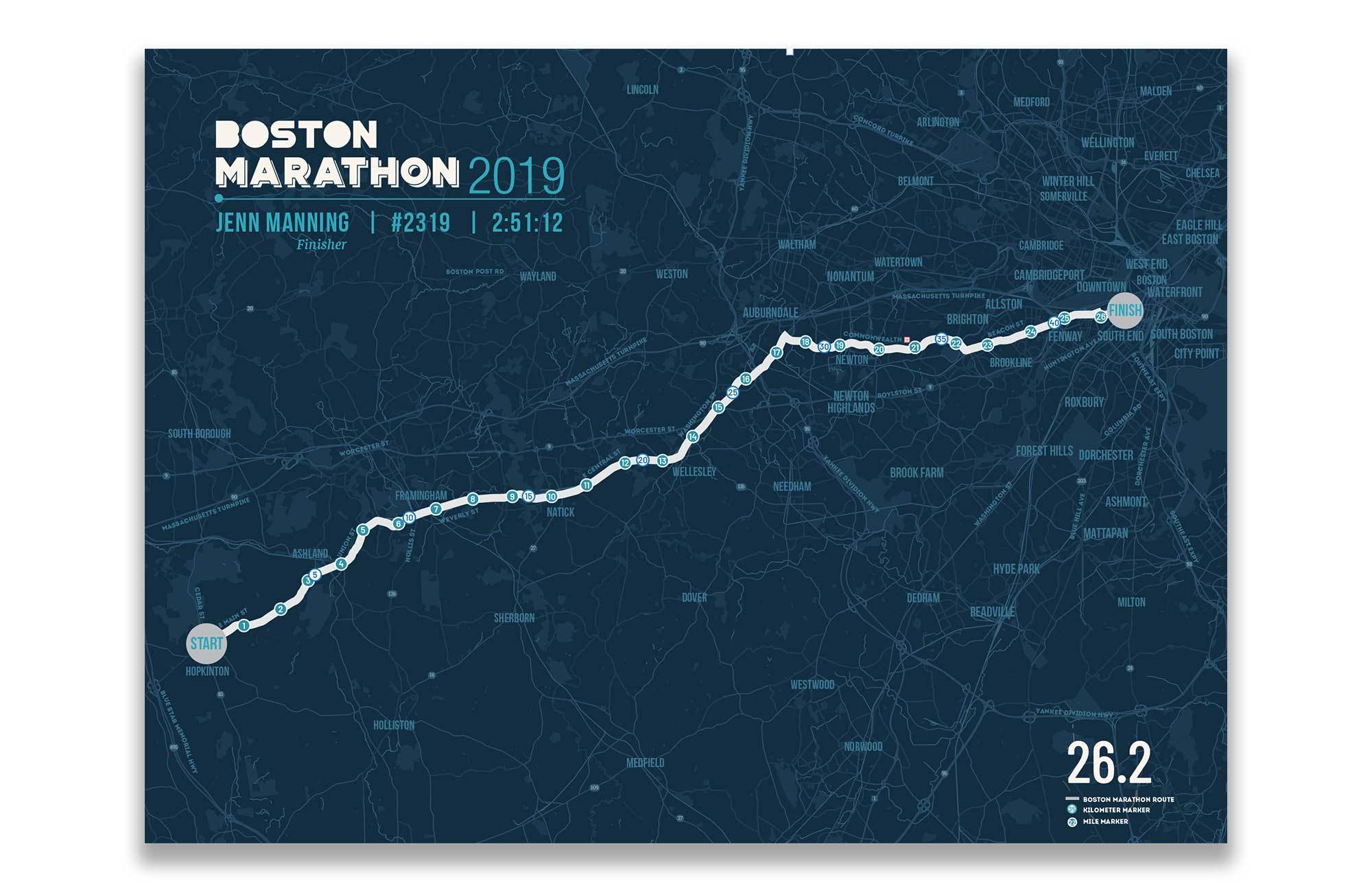 Boston Marathon Map Canvas, Many Sizes Map World Vibe Studio 12X16 Navy-Blue 
