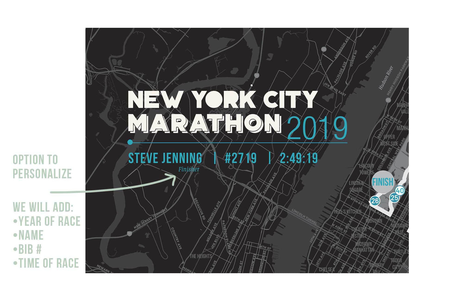 New York Marathon Map Canvas, Many Sizes Map World Vibe Studio 
