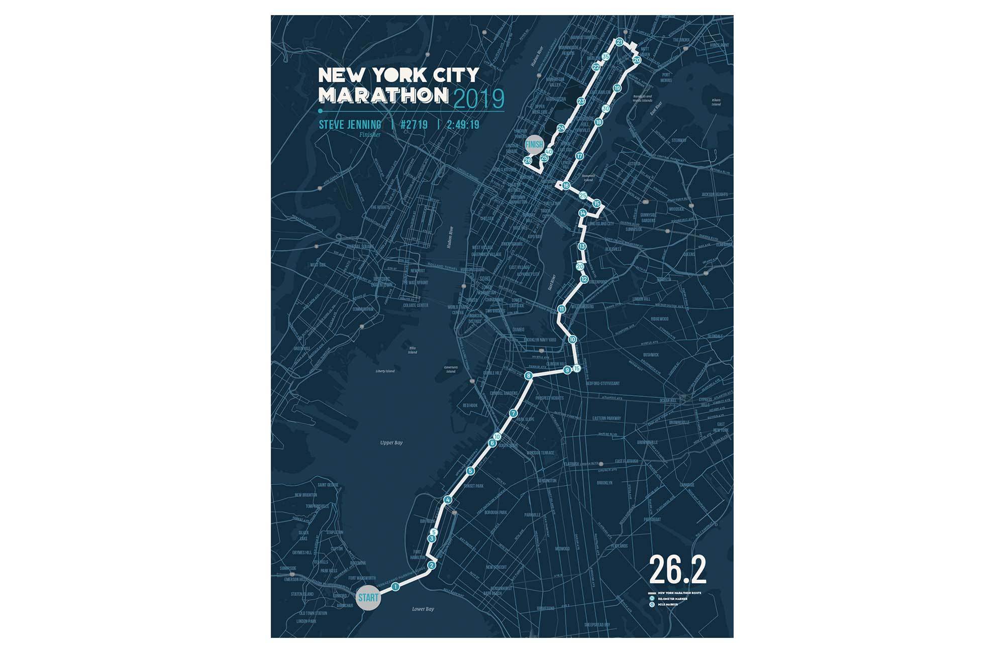 New York Marathon Map Canvas, Many Sizes Map World Vibe Studio 12X16 Navy-Blue 