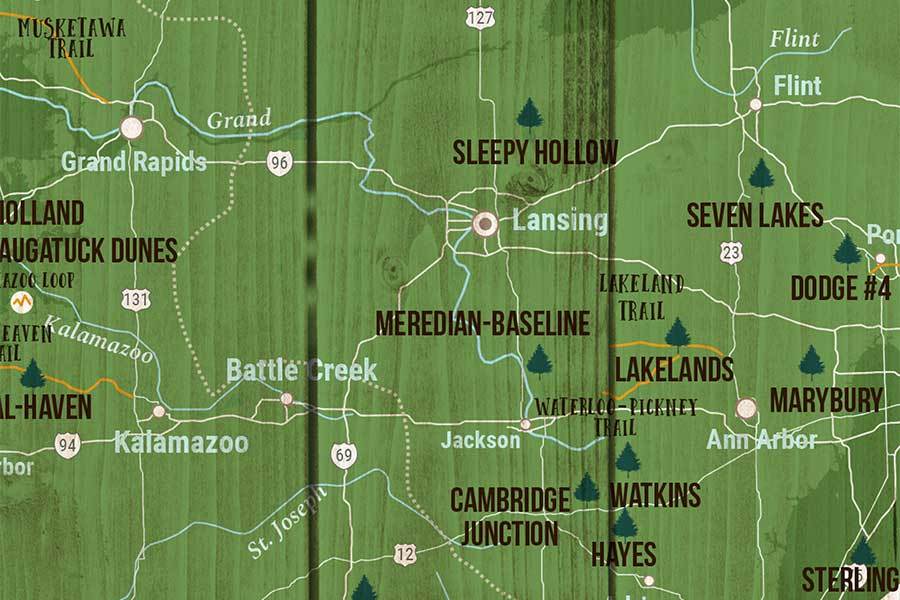 Michigan State Park Map, Canvas, Push Pin Map World Vibe Studio 