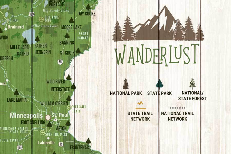 Minnesota State Park Map, Canvas, Pin Board Map World Vibe Studio 