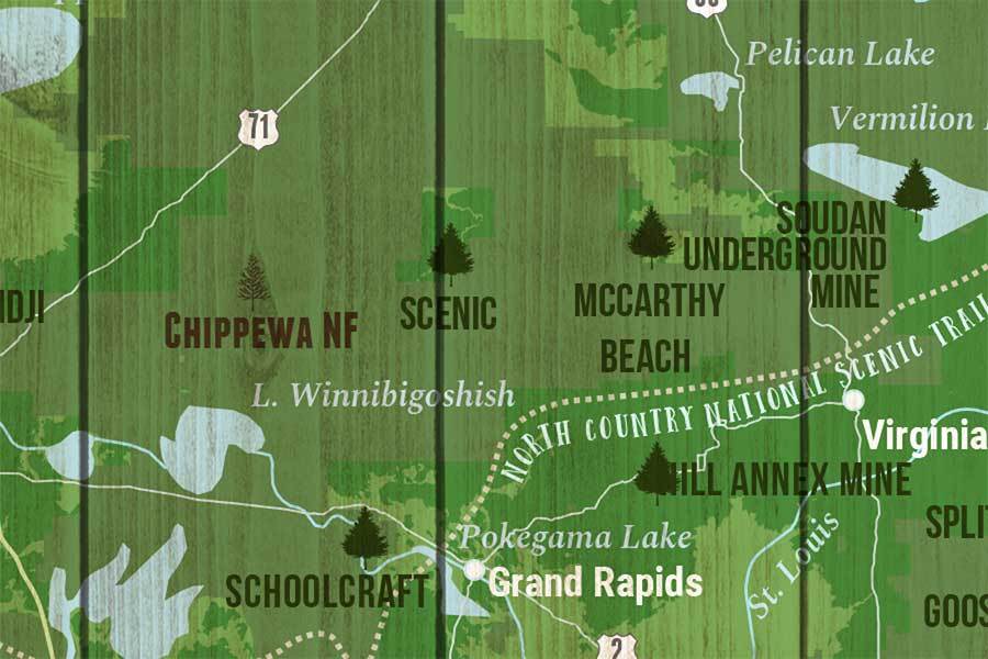 Minnesota State Park Map, Canvas, Pin Board Map World Vibe Studio 