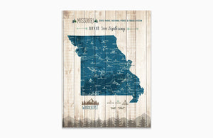 Missouri State Park Map, State park Map, Hiking Wall Decor, Canvas Map World Vibe Studio 12X16 Navy-Blue 