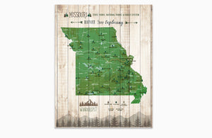 Missouri State Park Map, State park Map, Hiking Wall Decor, Canvas Map World Vibe Studio 12X16 Green 