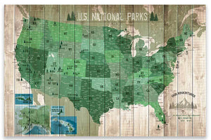 National Park Map with Many cities, Framed, Push Pin Map Map World Vibe Studio 