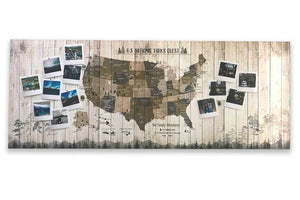 National Parks Memory Board, Canvas Map Push Pin Style, Tan Map World Vibe Studio 