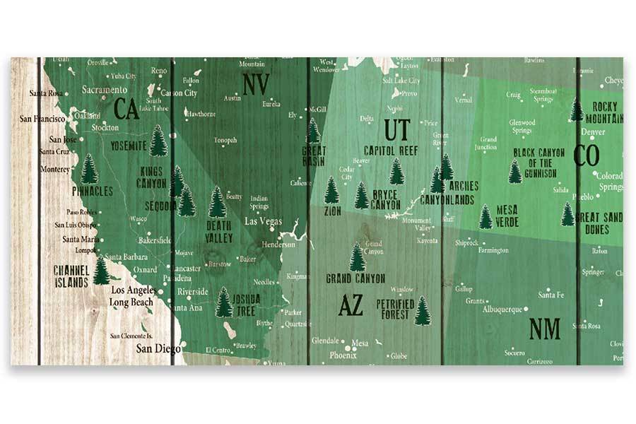 National Park Map with Many cities, Framed, Push Pin Map Map World Vibe Studio 