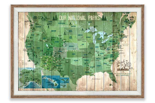 National Parks Push Pin Map, Framed Map World Vibe Studio 